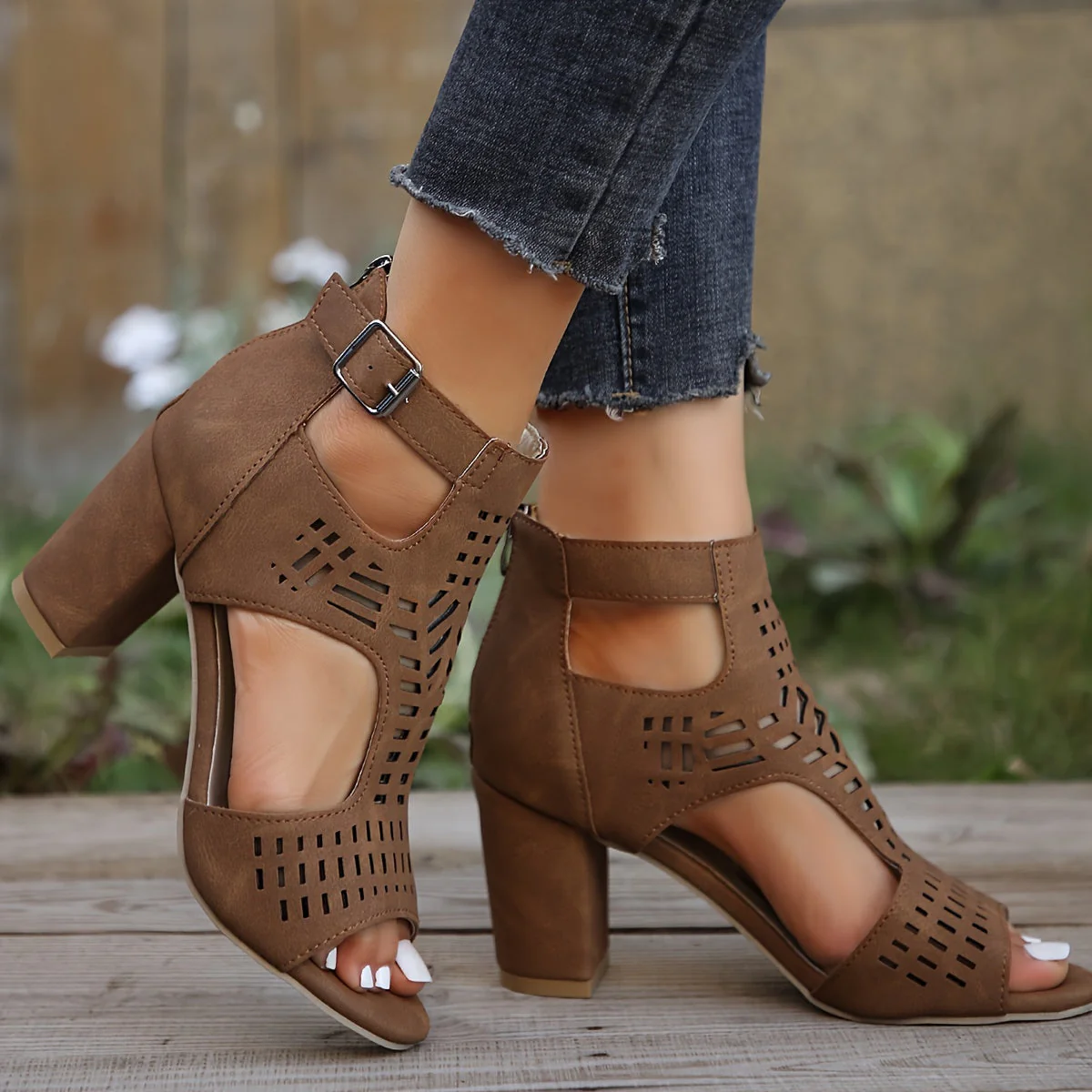 Cut-Out Peep-Toe Ankle Boots for Women – Stylish & Comfortable - Image 6