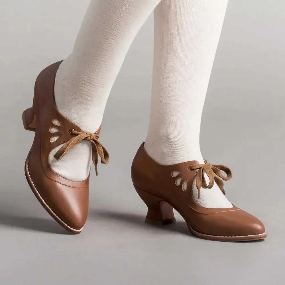 Vintage Mary Jane Heels – Retro Lace-Up Cutout Dress Shoes for Women - Image 5